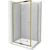 Mexen Apia schuifdouchecabine 120 x 80 , transparant, goud + Flat douchebak, wit- 840-120-080-50-00-4010G
