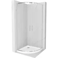 Mexen Rio douchecabine halfrond 80 x 80 , transparant, chroom + Flat douchebak, wit - 863-080-080-01-00-4110