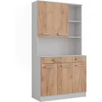 Vicco Raul Keukenbuffet – 100.1 x 188.5 cm met 5 deuren & 2 laden Eik wit/goud