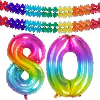 Folat Verjaardag Leeftijd folieballon - 80 jaar - multi kleuren - 86 cm - cijferballon groot - incl 2x feestslingers