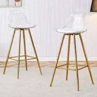 STILVORA Barkruk Set Van 2 - Met Transparante Rugleuning - Met Voetsteun - Voor Keukeneiland, Bar En Café - Metaal Kunststof - Goud