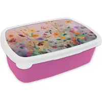 MuchoWow Broodtrommel Roze - Lunchbox Schilderij - Bloemen - Abstract - Kleurrijk - Brooddoos 18x12x6 cm - Brood lunch box - Broodtrommels voor kinderen en volwassenen
