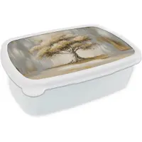 MuchoWow Broodtrommel Wit - Lunchbox Boom - Bladeren - Abstract - Wit - Brooddoos 18x12x6 cm - Brood lunch box - Broodtrommels voor kinderen en volwassenen