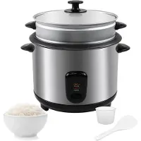 Aura Rijstkoker Klein - Rijstkoker - Elektrische Rijstkoker - 2.2L - Warmhoudfunctie - Zilver - 33cm x 31cm x 31cm