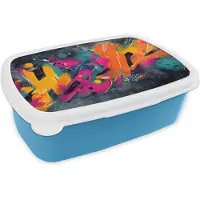 MuchoWow Broodtrommel Blauw - Lunchbox Abstract - Graffiti - Kleurrijk - Verfspatten - Brooddoos 18x12x6 cm - Brood lunch box - Broodtrommels voor kinderen en volwassenen