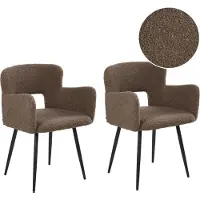 Beliani SANILAC - Eetkamerstoel set van 2 - Bruin - Bouclé