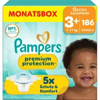 Pampers Premium Protection Maat 3+ - 186 Luiers - 7kg-11kg - Maandbox