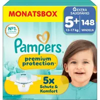 Pampers Premium Protection Maat 5+ - 148 Luiers - 12kg-17kg - Maandbox