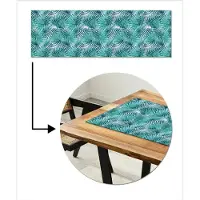 MuchoWow Tafelloper 150x50 cm - Tafelmat vinyl Bladeren - Ijsblauw - Wit - Tafeldecoratie - Tafelversiering - Keuken decoratie - Tafel versiering