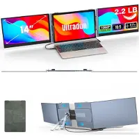 Aura Professionele Portable Monitor Pro 2024 - Full HD - 13” / 17.4” Tri-Screen - Laptop Scherm Uitbreider - Inclusief Beschermhoes en Kabels - Blauw - 35cm x 21cm x 3cm