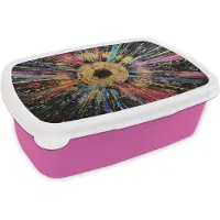 MuchoWow Broodtrommel Roze - Lunchbox Explosie - Goud - Kleurrijk - Abstract - Brooddoos 18x12x6 cm - Brood lunch box - Broodtrommels voor kinderen en volwassenen
