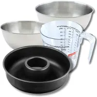 Zenker Bakkerset met 28 cm savarinvorm van staal, 2 mengkommen, maatbeker en spatel