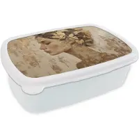 MuchoWow Broodtrommel Wit - Lunchbox Vrouw - Goud - Abstract - Textuur - Brooddoos 18x12x6 cm - Brood lunch box - Broodtrommels voor kinderen en volwassenen