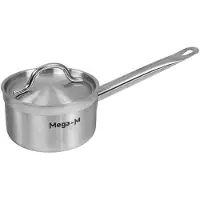 Mega -M PRO Gastronomische Steelpan met Deksel - 1,3 Liter - Ø 14 cm - RVS - Sandwichbodem - Geschikt voor alle Warmtebronnen (ook Inductie) - Professionele Kwaliteit