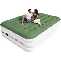 Ama Luchtbed met Ingebouwde Pomp - Luchtmatrass - Luchtbed - voor 2 Personen - Zelfopblazend - Wit/Groen - 203x152x40cm