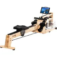 Skandika waterroeier Styrke Premium - Made in Germany, alpenden uit Oostenrijk, roeimachine water van hout, Kinomap app-functie, roeitrainer voor thuis, tot 180 kg