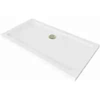 Mexen Flat rechthoekige slanke douchebak 120 x 70 , wit, gouden sifon - 40107012G