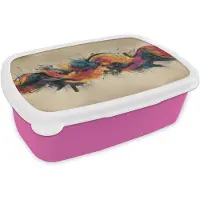 MuchoWow Broodtrommel Roze - Lunchbox Explosie - Kleurrijk - Vormen - Abstract - Brooddoos 18x12x6 cm - Brood lunch box - Broodtrommels voor kinderen en volwassenen
