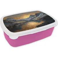 MuchoWow Broodtrommel Roze - Lunchbox Berglandschap met Gouden Zonsondergang - Brooddoos 18x12x6 cm - Brood lunch box - Broodtrommels voor kinderen en volwassenen
