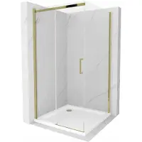 Mexen Omega schuifdouchecabine 100 x 100 , transparant, goud + Flat douchebak - 825-100-100-50-00-4010