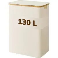 Acaza Wasmand Met Deksel - 2 Vakken - 130 L - Bamboe - 52 x 38,5 x 70,5 cm - Beige
