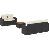 vidaXL 6-delige Loungeset met kussens poly rattan zwart