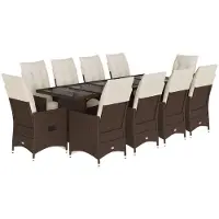 vidaXL 11-delige Bistroset met kussens poly rattan bruin