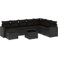 vidaXL 9-delige Loungeset met kussens poly rattan zwart