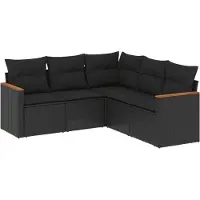vidaXL 5-delige Loungeset met kussens poly rattan zwart