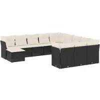 vidaXL 12-delige Loungeset met kussens poly rattan zwart