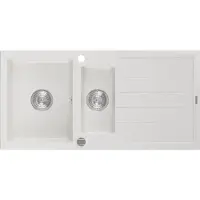 Mexen Andres granieten gootsteen 1,5-komor met afdruiprek 1000 x 500 , wit, chrom sifon - 6515101510-20