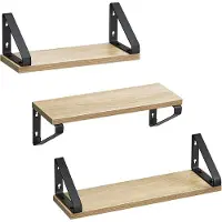 Leobert Wandplanken Set van 3 - SONOMA - Stalen Frame, Praktisch en Stijlvol, Voor Decoratie, Foto’s of Boeken, Kleur: Eiken Sonoma en Zwart, Max. 10 kg