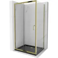 Mexen Apia douchecabine schuifdeur 120 x 70 , transparant, goud + Flat douchebak, zwart - 840-120-070-50-00-4070G