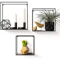 GADGY Vierkante Wandrekken Industrieel - Set van 3 - Metaal - 32, 27 en 22 cm - Zwart