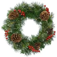 Everlands Kerstkrans krans bes d50h15 cm groen/wit