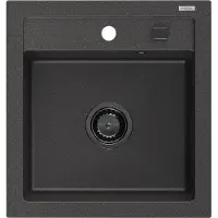 Mexen Vito granieten aanrechtbak 1-komerig 520 x 490 , zwart gespikkeld, zwarte sifon - 6503521000-76-B