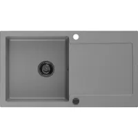 Mexen Leo granieten spoelbak 1-kompartment met afdruiprek 900 x 500 , grijs, zwarte sifon - 6501901010-71-B