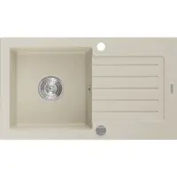 Mexen Pablo granieten spoelbak 1-kompartment met afdruiprek 752 x 436 , beige, sifon chroom - 6510751010-69