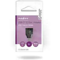 Nedis USB-C Adapter - USB 3.2 Gen 1 - USB-C Male - USB-A Female - 5 Gbps - Rond - Vernikkeld - Zwart - Doos