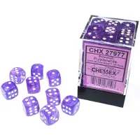Chessex Borealis D6 12mm Paars/wit Lichtgevende Dobbelsteen Set (36 stuks)