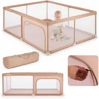 Sun baby Kinderbox 150x200 cm 0-2 jaar Zalm, polyester, netwanden, ingang met rits, antislipvoetjes, draagtas inbegrepen, metalen frame