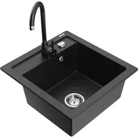 Mexen Vito granieten gootsteen 1-kompartment met keukenkraan Telma, zwart/zilver metallic - 6503-73-670200-70