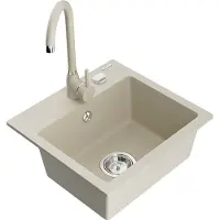 Mexen Milo granieten spoelbak 1-komor met keukenkraan Telma, beige - 6505-69-670200-69