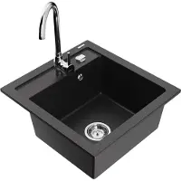 Mexen Vito granieten gootsteen 1-komor met keukenkraan Telma, zwart/zilver metallic - 6503-73-670200-00