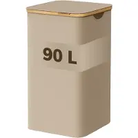 Acaza Wasmand Met Deksel - 90 L - Bamboe - 42 x 32 x 70,5 cm - Zand