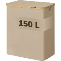 Acaza Wasmand 3 vakken - Wasmand Met Deksel - 150 L - Bamboe - 60 x 38,5 x 70,5 cm - Zand