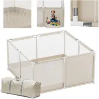 Tulano Cozy 20 - Grondbox / baby box / kinderbox - 130x130 cm - voor binnen en buiten - ademend gaas - EN71 gecertificeerd - 6 tot 36 maanden - Beige