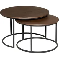 Starfurn Salontafel Madison - Rond Bruin Hout - Set van 2 - 70x70x45cm