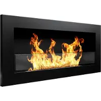 DIVINA FIRE Livorno zwarte bioethanolkachel voor wandmontage of inbouw, afmetingen 90 cm (L) x 12 cm (B) x 40 cm (H), met glas