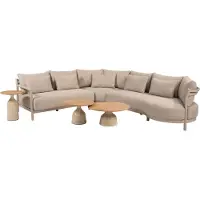 4 Seasons Outdoor June Mykonos modulaire hoek loungeset 6 delige teak latte